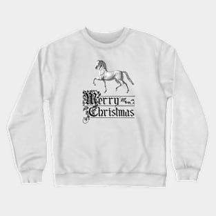 Horse with Merry Christmas Typograph. Vintage Print Crewneck Sweatshirt